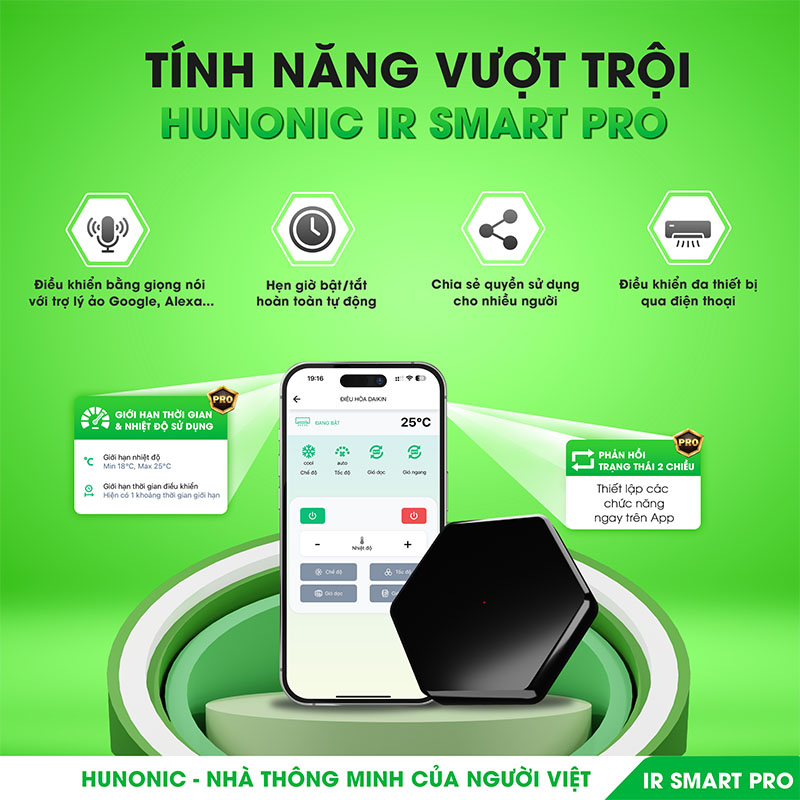 Bộ điều khiển hồng ngoại Tivi, Điều Hoà qua điện thoại Hunonic IR Smart Pro